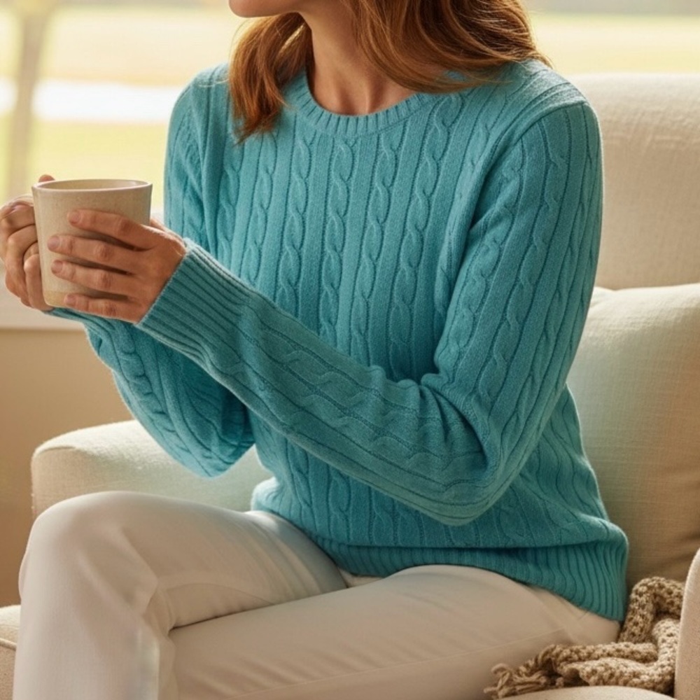 Calypso Christiane Celle Cashmere Cable Knit Sweater Turquoise L Quiet Luxury